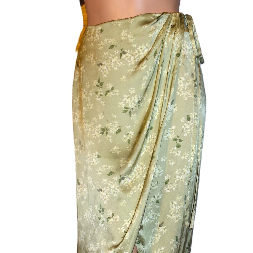 Rebecca Taylor Green Silk Floral Wrap Skirt 0